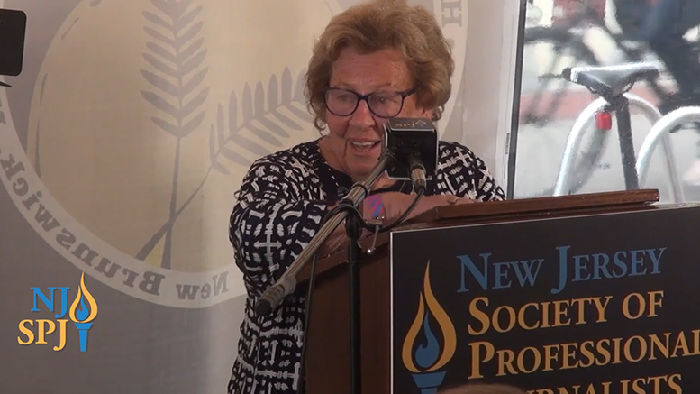 State Sen. Loretta Weinberg, recipient of a Lifetime Achievement Award, speaks at the NJ-SPJ Journalism Awards Gala in New Brunswick, July 28, 2021